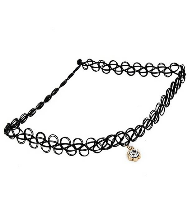 Colgante choker tattoo flor strass x1u