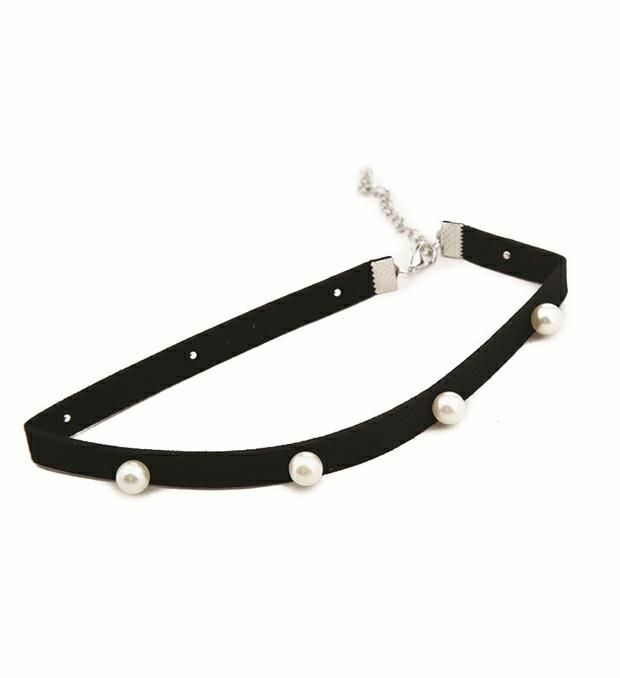Choker  30cm  cinta  gamuza  y  perlas  x1u