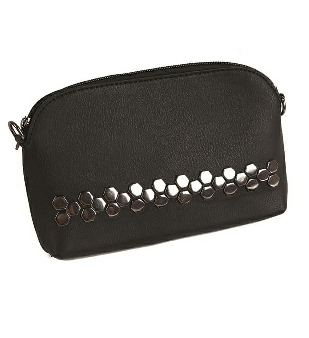 Bandolera PU tachas hexagonales con tira larga y corta x1u