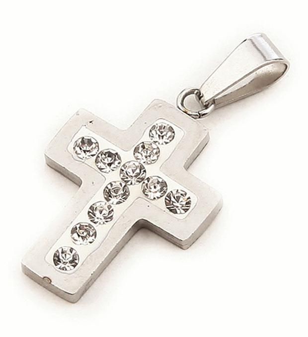 Dije acero cruz con strass 15 mm x1u