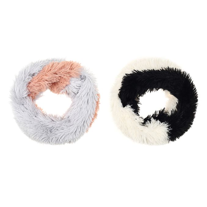 Cuello doble dama piel bicolor pelo largo 78x18 cm  x1u