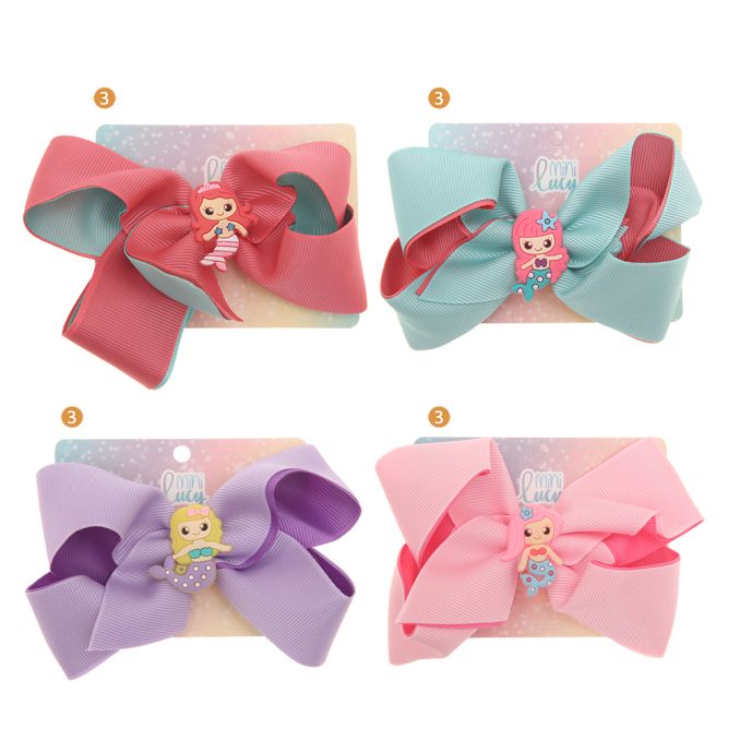 Gomita de pelo infantil moño doble con dije sirena x1u