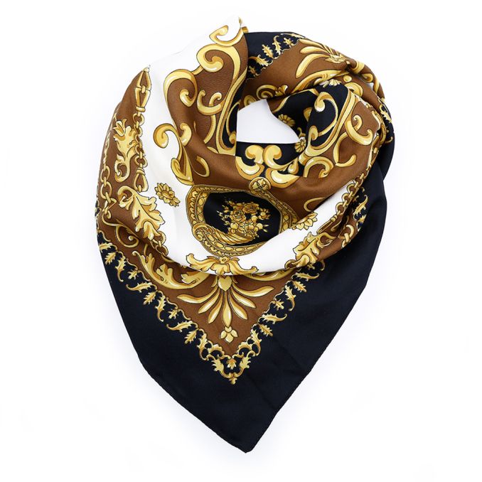 Pañuelo dama 90x90 cm estampado negro origen italia x1u
