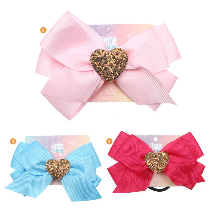 Gomita de pelo infantil moño doble con corazon brillante dorado x1u