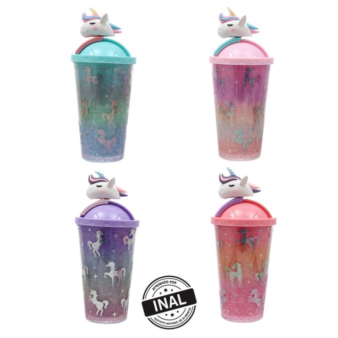 Vaso de gel refrigerante con sorbete y tapa con figura 3D 400 ml x1u