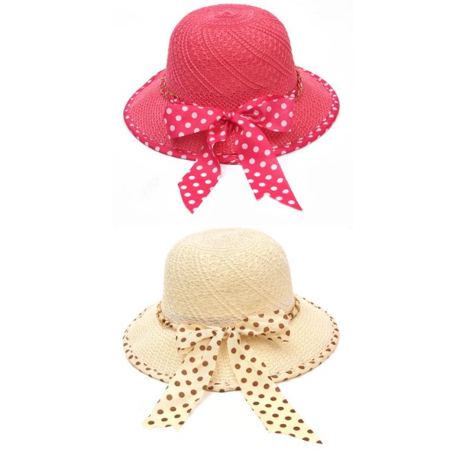 Sombrero capelina infantil con lazo lunares; x1u