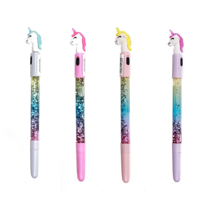 Lapicera microfibra con glitter y panda en caja x48u