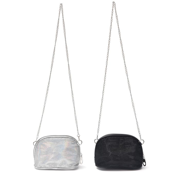 Cartera de fiesta con strass y cadena larga 16x22x10cm x1u
