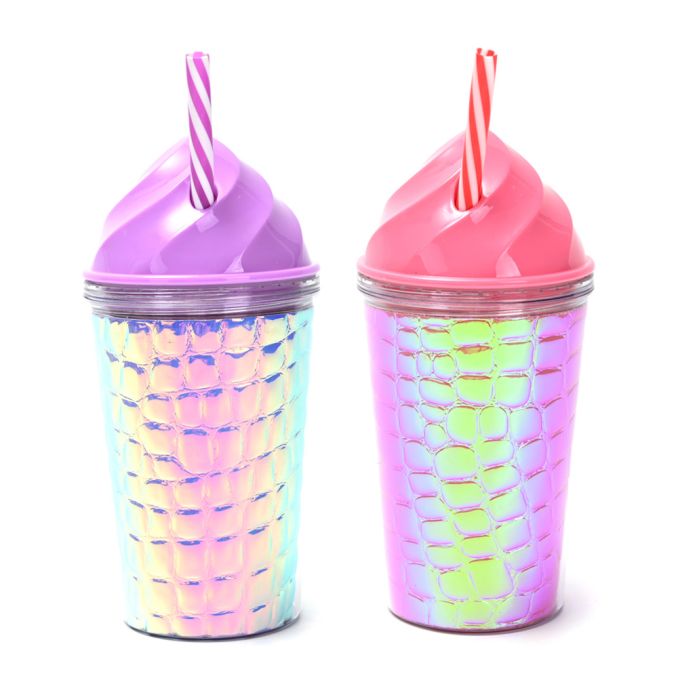 Vaso plastico metalizado con sorbete 300ml x1u