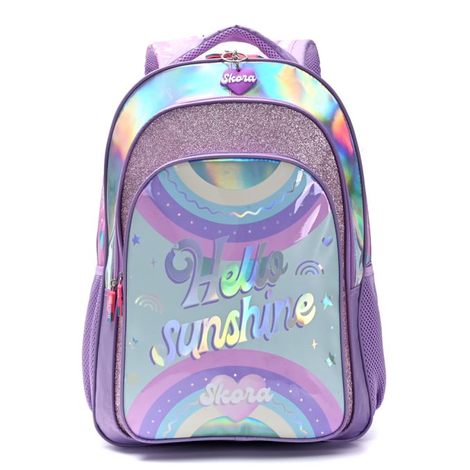 Mochila Lettering hello sunshine con llavero 32x45x15cm 18 Pulg - x1u