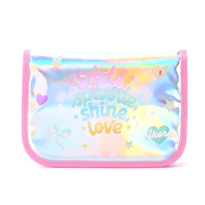 Cartuchera desplegable con velcro Think Happy Lettering smile sparkle 23x16cm - x1u