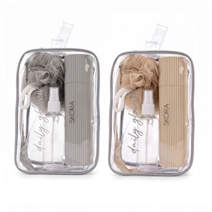 Set x4 spa de viaje con neceser -esponja pompom -jabonera -peine -porta cepillos x4u