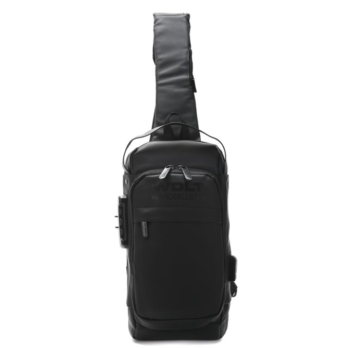 Morral Sling con cerradura y USB tela impermeable 32x18x10 cm bolsillo horizontal; x1u