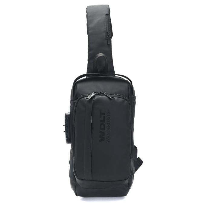 Morral Sling con cerradura y USB tela impermeable 32x18x10 c/ bolsillo vertical - x1u