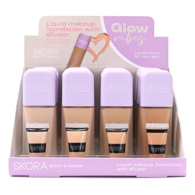 Base de maquillaje fluida envase de vidrio con difusor x12u.