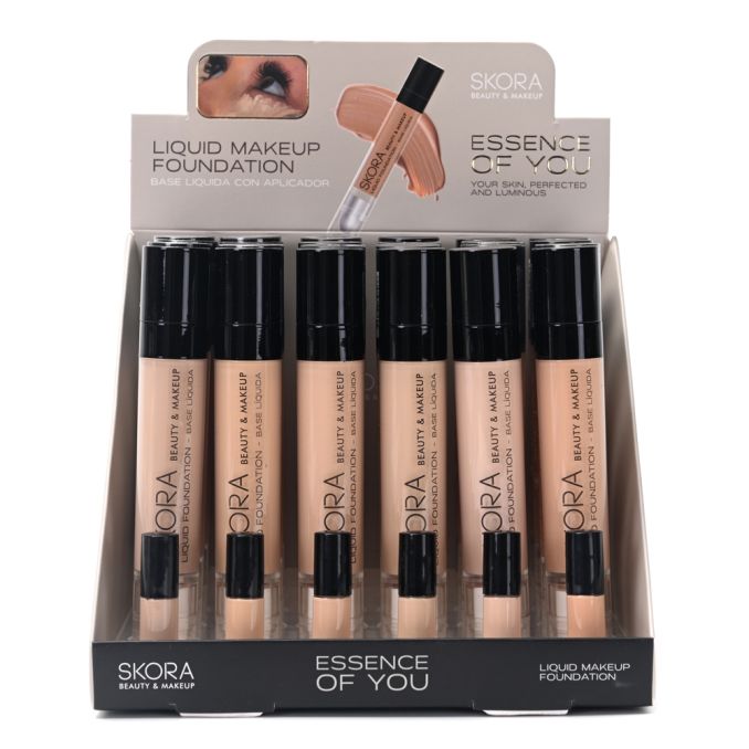 Maquillaje fluido con aplicador y esponja x24u.
