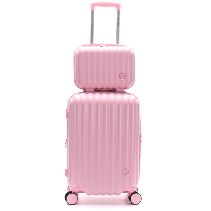 Set Valijas Skora BS AS Hard ABS Rosa 20 y Beauty Case .doble rueda fija. expandible y cerradura