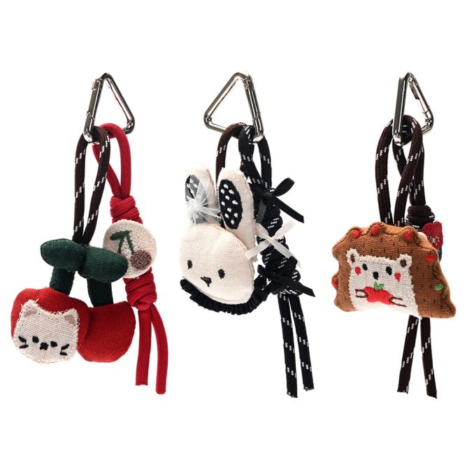Llavero bag charm cherrys cat y soga 12.5cm x1u.