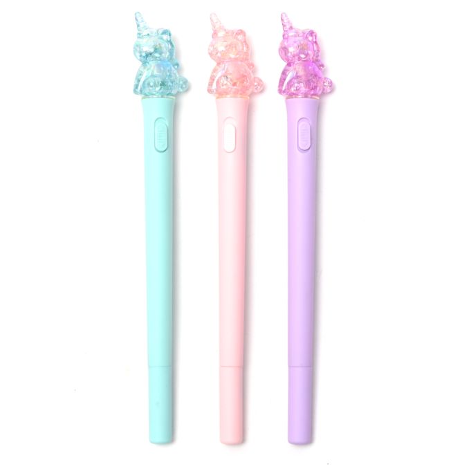 Lapicera tubular con luz unicornio varios colores tinta azul x36 u.