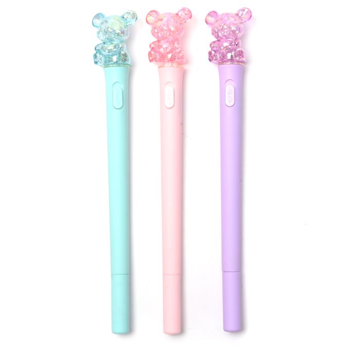 Lapicera tubular con luz osito varios colores tinta azul x36 u.