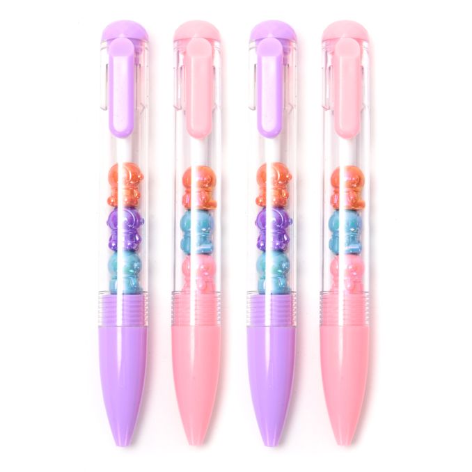 Lapicera con planetas rosa y violeta tinta azul x36 u.