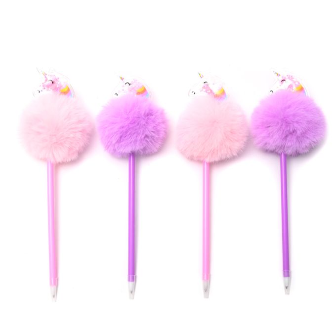 Lapicera pompom con unicornio x12 u.