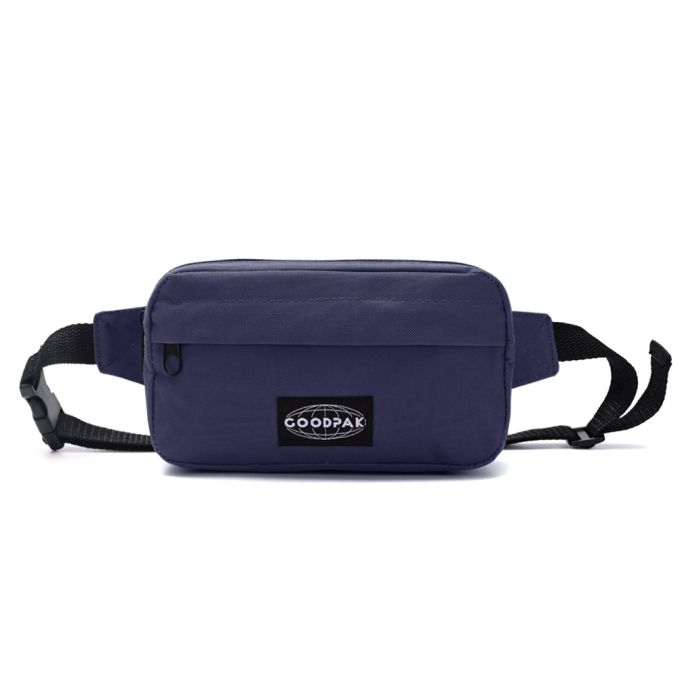 Riñonera Goodpak ovalada bolsillo delantero azul oscuro 12.5x21x6.5 cm; x1u