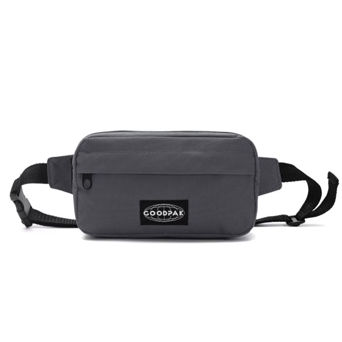 Riñonera Goodpak ovalada bolsillo delantero cemento 12.5x21x6.5 cm; x1u