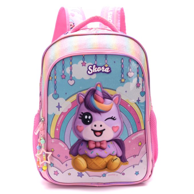 Mochila Think Happy Teen kawaii unicornio helado con llavero 32x45x15cm 18 Pulg. x1u