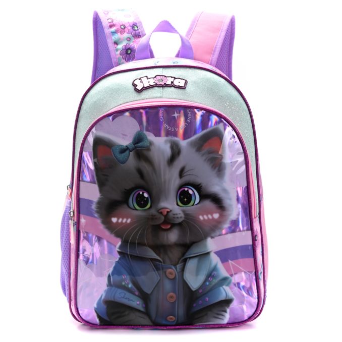 Mochila Think Happy Pets gatita gris con llavero 16 Pulg. x1u.