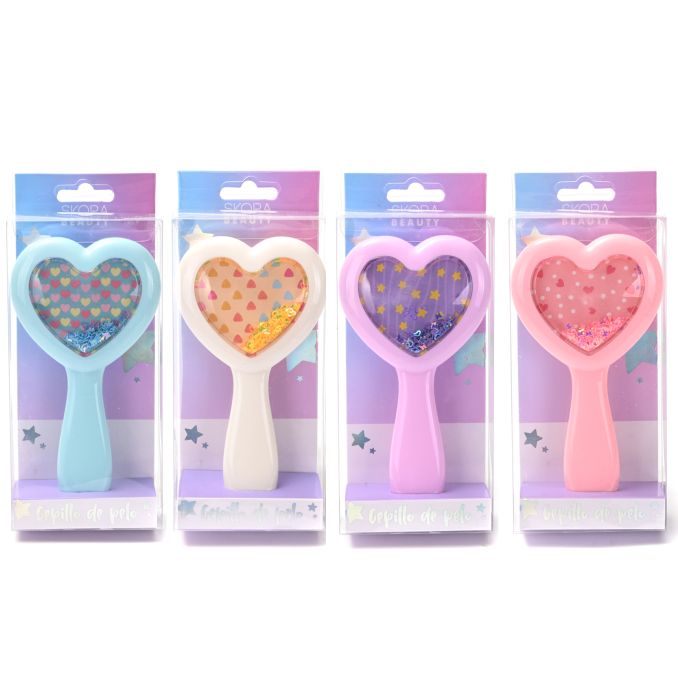 Cepillo de pelo forma corazon con glitter x1u