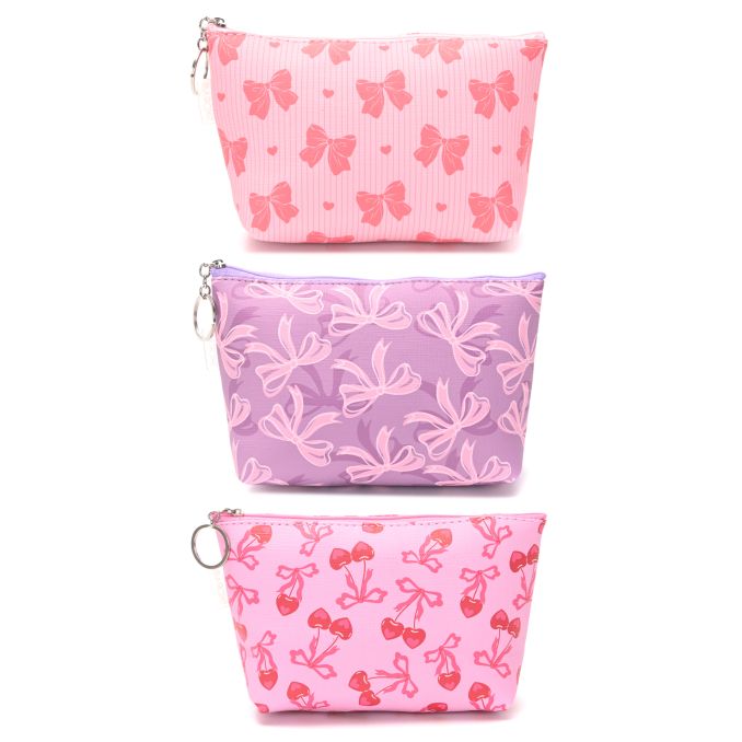 Portacosmetico PU estampado moños 21x12x7cm x1u
