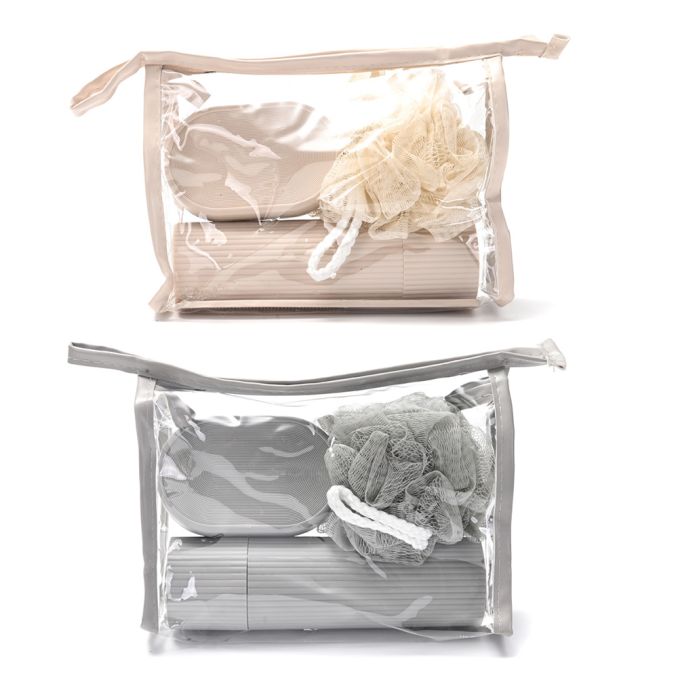 Set de viaje higienico neceser esponja jabonera porta cepillo de dientes peine packaging x4u