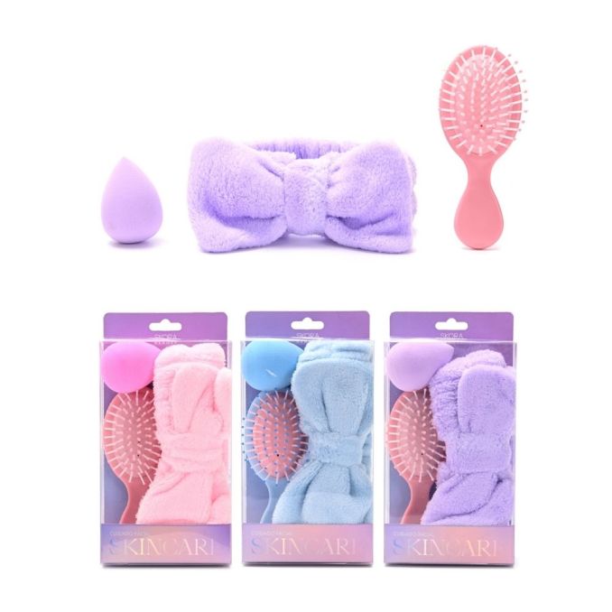 Set skincare de Vincha, cepillo y esponja x3u