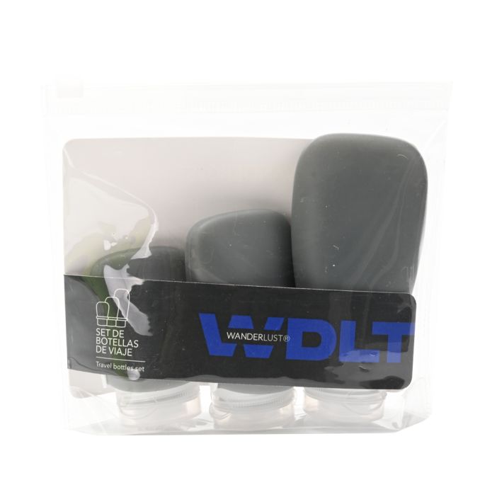 Set Envases Para Rellenar Viaje Gris x 3 Unidades de 30. 60. 90 ml de silicona con traba Wanderlu
