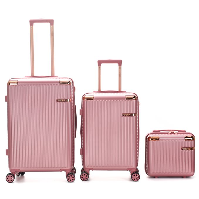 Set  valijas 24, 20 pulg y Beauty SKR ABS Rose,4 ruedas dobles, con expansion y cerradura de combin