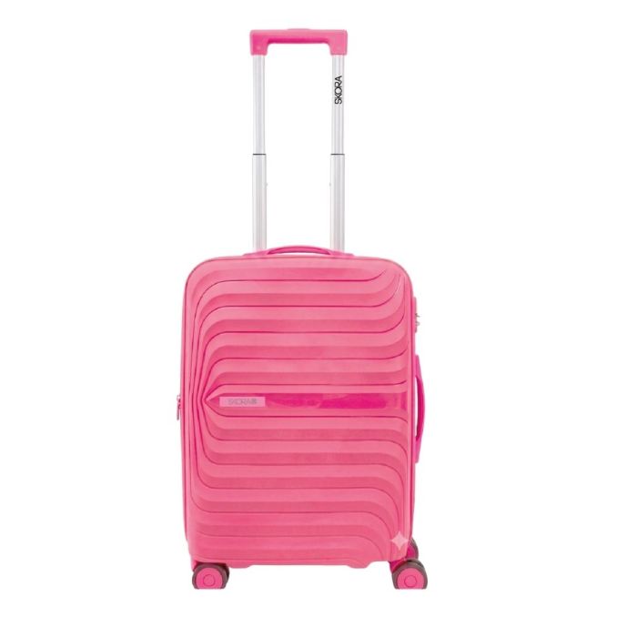 Valija 20 pulg SKR PP Fucsia ,4 ruedas dobles , con expansion y cerradura de combinacion y detalles