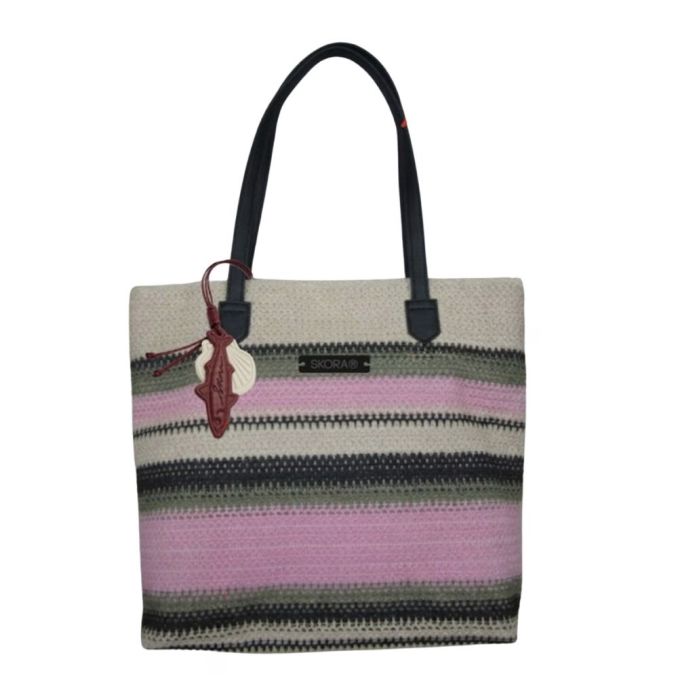 Bolso playero SKR crochet rayado con colgante 44x38x10cm x1u