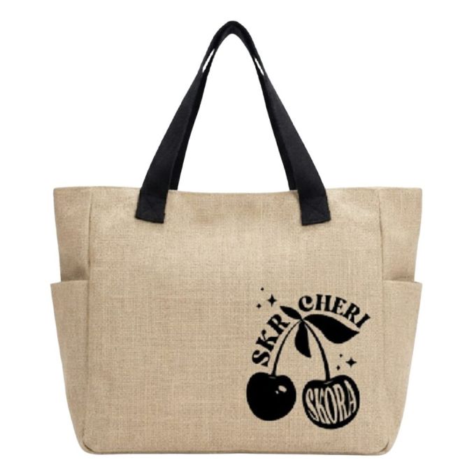 Bolso playero SKR estampa cherry con bolsillos laterales 54x35x16 x1u