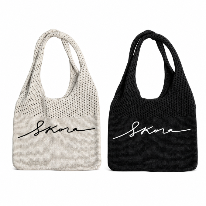 Bolso playero SKR tejido con logo bordado 27x34cm x1u