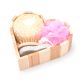 Set de ducha canasta corazon con cepillo, piedra pomez, esponja de baño y esponja exfoliante x4u