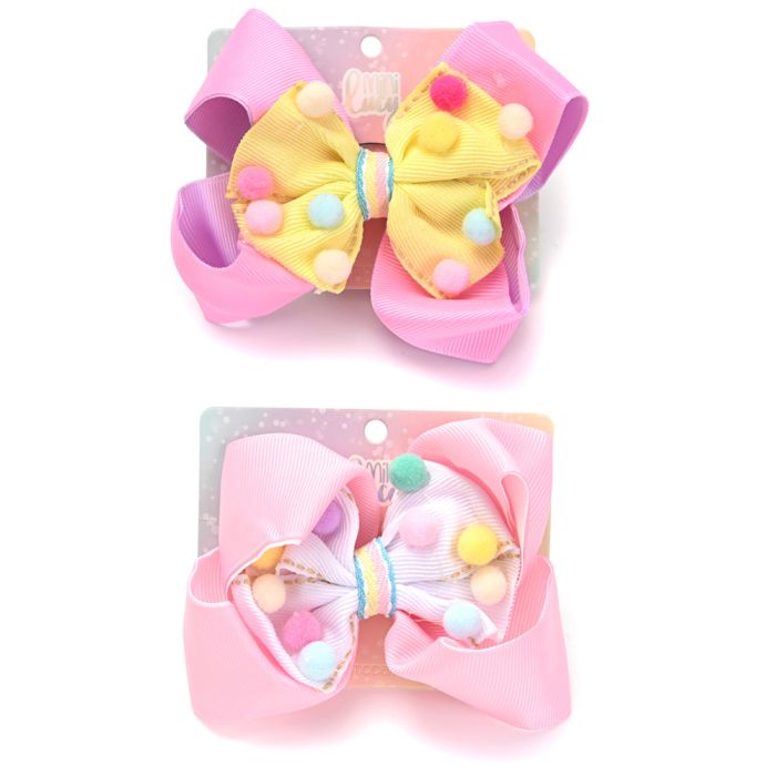 Gomita infantil moño combinacion con pompones; x1u