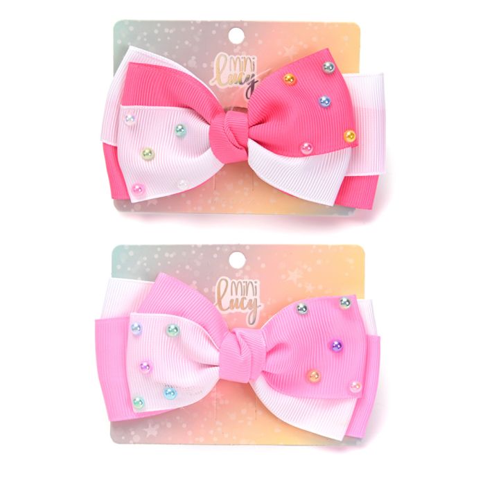 Gomita infantil moño bicolor con perlas; x1u