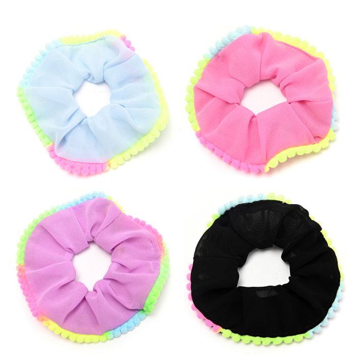 Scuncie tela con pompones; x1u