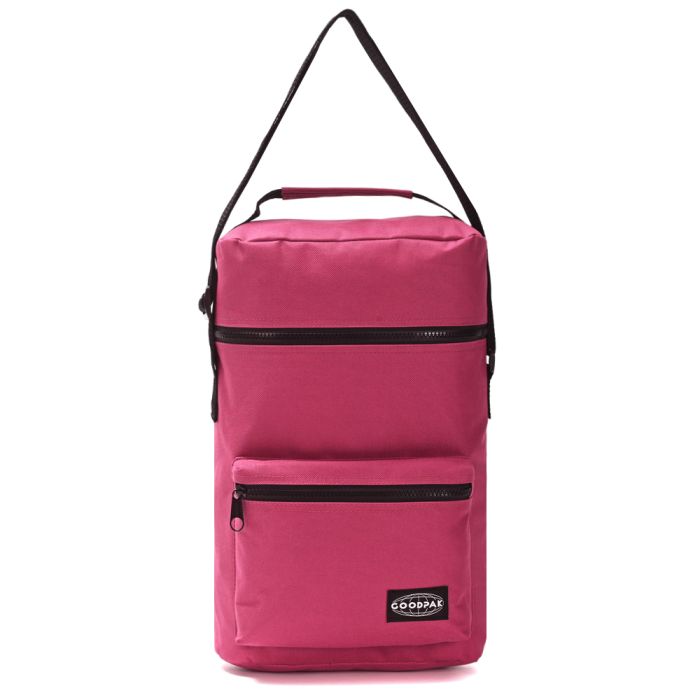 Bolso matero GOODPAK Fucsia con cierre plastico. detalles en color negro .correa regulable y bolsil