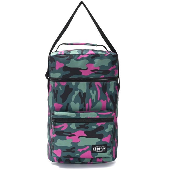 Bolso matero GOOD PAK Camuflado Militar y Fucsia con cierre plastico. detalles en color negro .corr