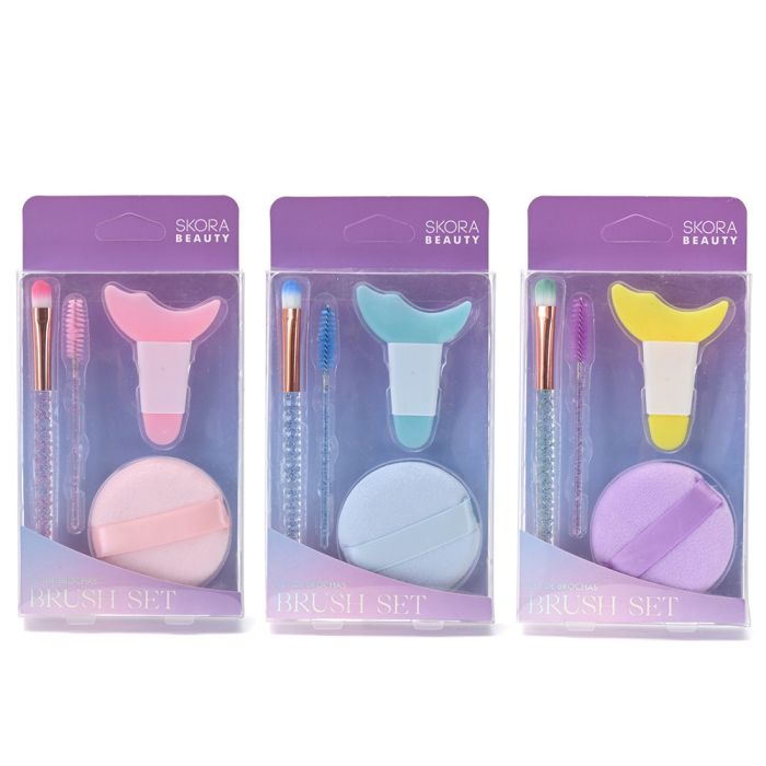 Set blender. brocha. stencil y cepillo cejas para maquillaje - x4u