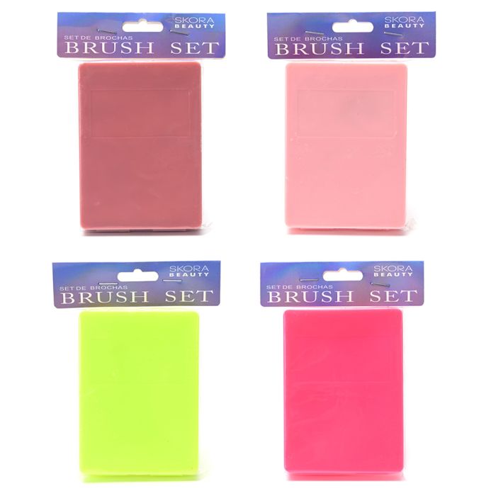 Set mini brocha maquillaje con estuche y espejo portatil - x5u