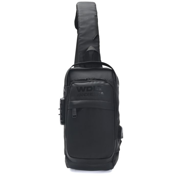 Morral Sling con cerradura y USB tela impermeable 32x18x10 cm bolsillo horizontal; x1u