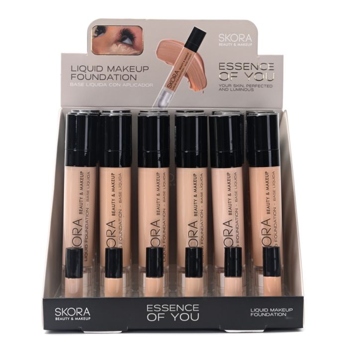 Maquillaje fluido con aplicador y esponja x24u.